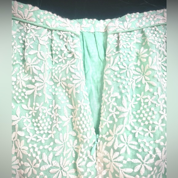 💚 Dreamy Mint Skirt 💚 Sm Pastel Green Mini Skirt with Cream Embroidered Gauze - Picture 7 of 7